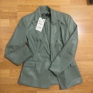 Leather Pale Green Zara Blazer